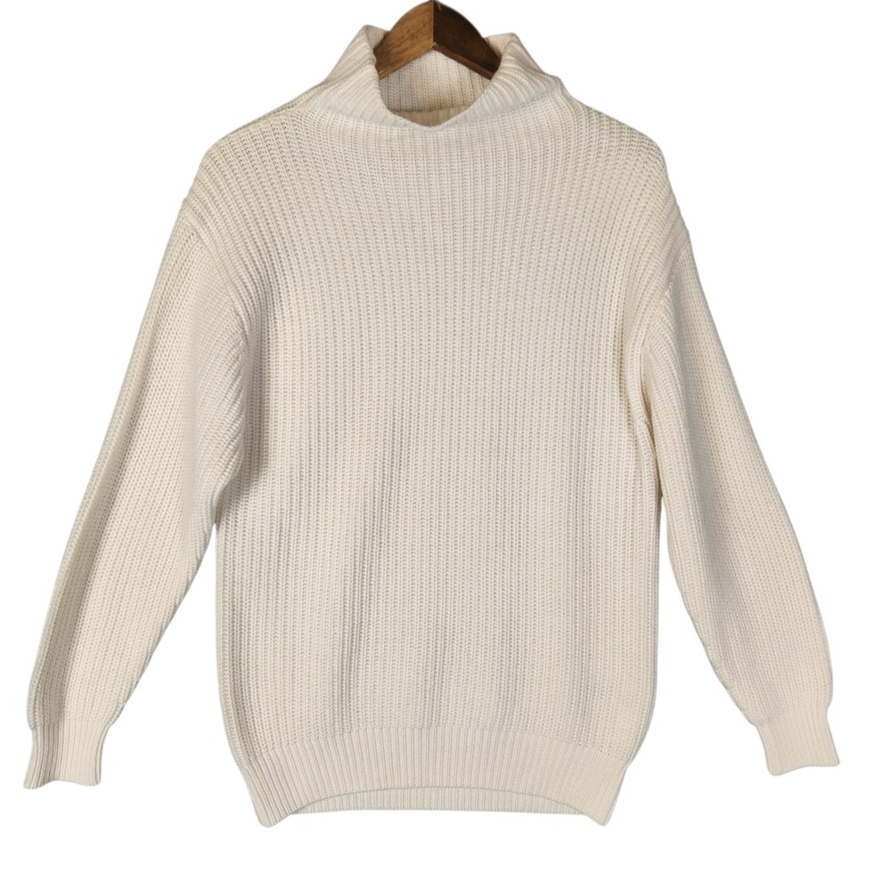Aritzia Wilfred Sweater Small Ivory 100% Merino Wool Ribbed Turtleneck Oversized